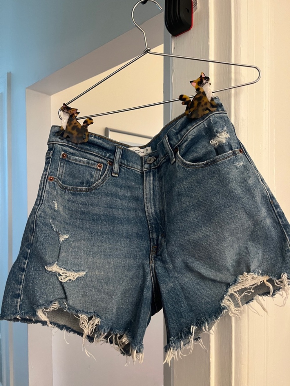 A&F Denim Cutoff Mom Shorts in Blue